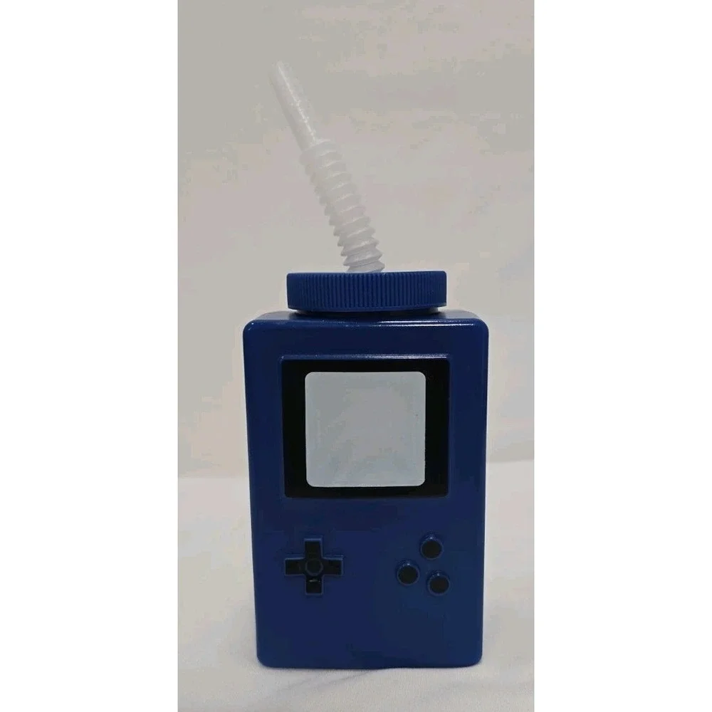 Plastic Video Game Tumbler Reusable Straw~Gameboy- SNES-Sega~Blue~16oz
